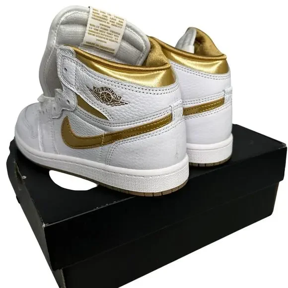 💎✨NEW IN BOX✨💎NIKE Jordan One Retro High OG (PS) White/Gold - Picture 5 of 7